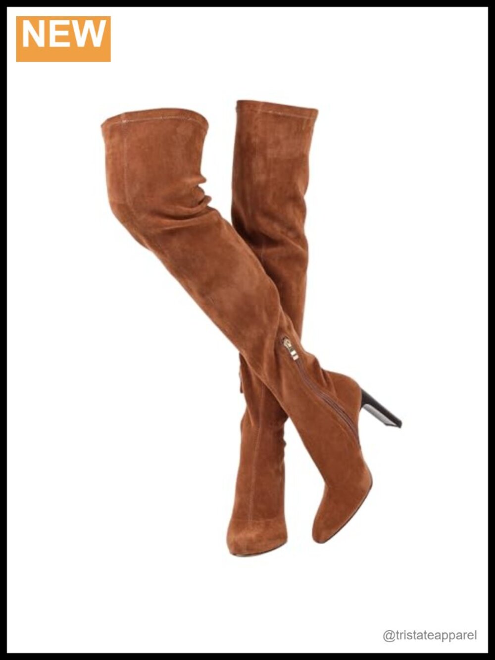 Women's Suede Over the Knee Boots - Square Toe Chunky Heel Side Zipper Stretch